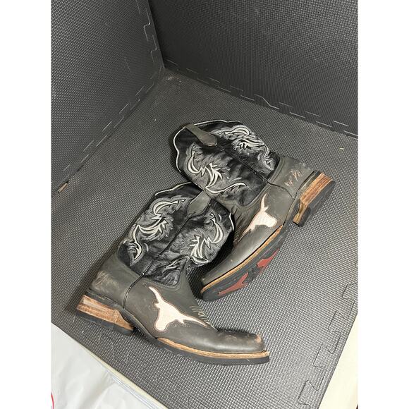 Botas Nicasio Mens Black Gray Leather Distressed‎ Westerm Cowboy Boots Size 8.5 main image 9